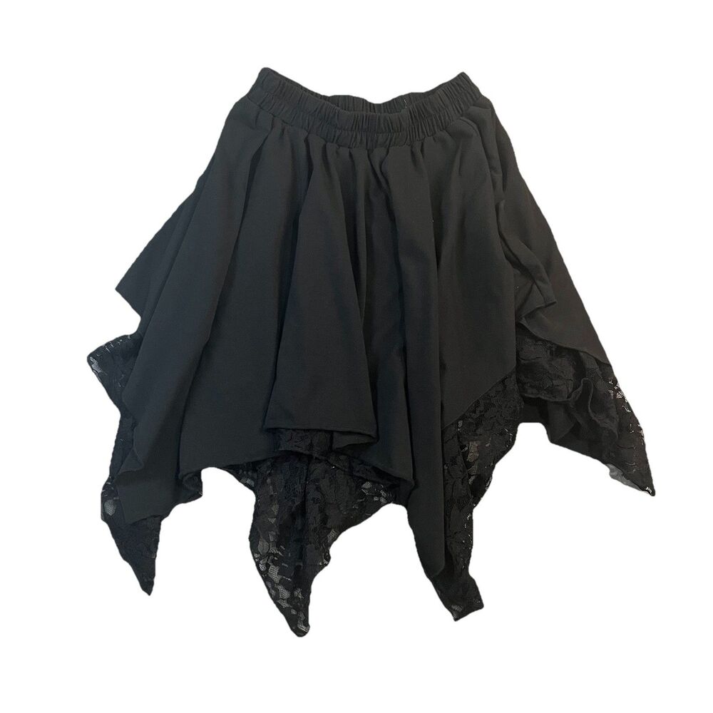 Shein Black Lace Lined Layered Contract Asymmetrical Goth Grunge Skirt Womens M